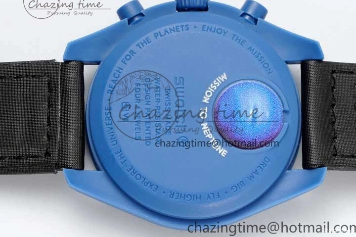 0211 ZipUp Speedmaster Misson To Neptune 1:1 Best Edition Blue Dial On Nylon Strap Quartz 7854